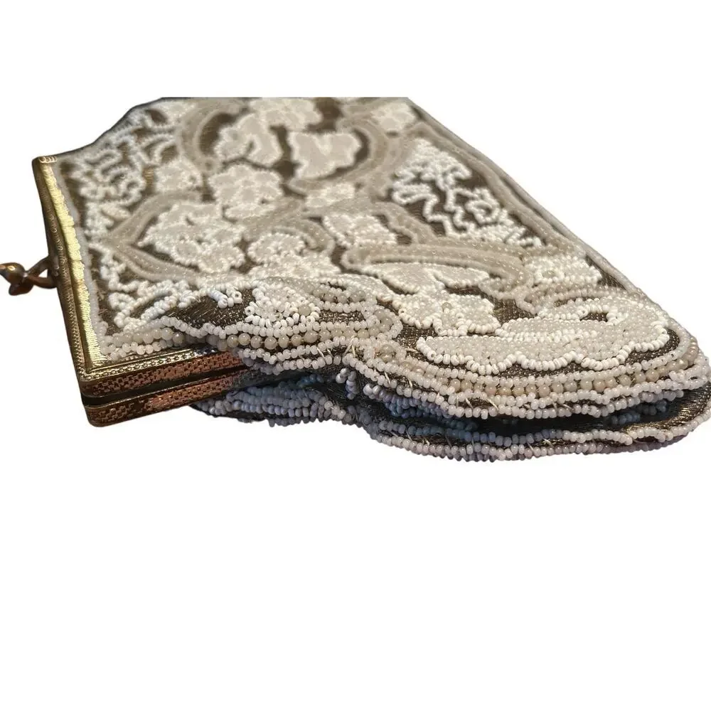 Antique French Micro Beaded Edwardian Inspired Wedding or Evening Purse